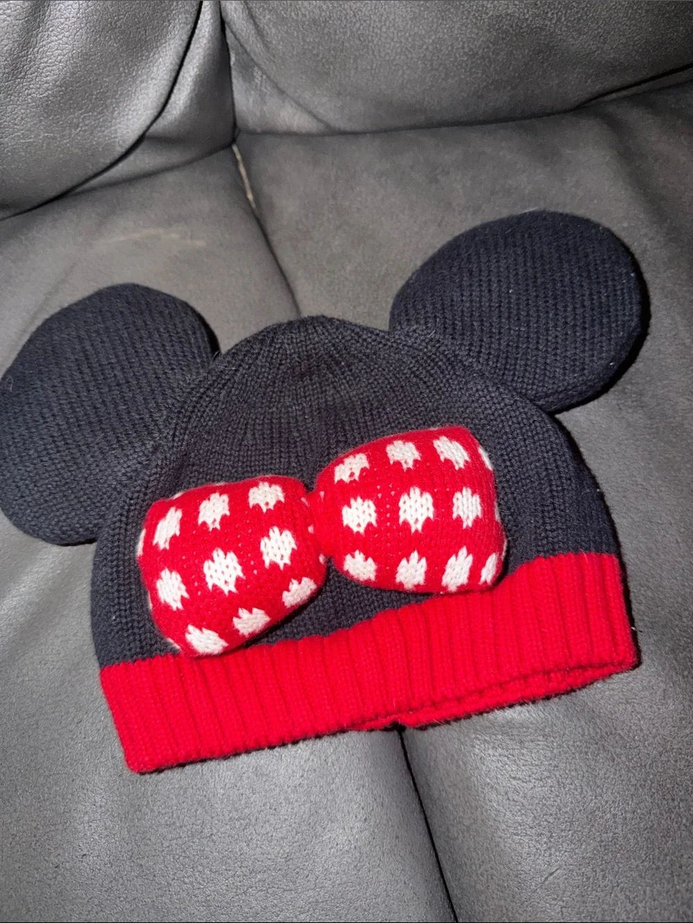 Disney minnie hat Kids Knit Mouse Ear Beanie with Red Bow